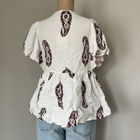 Knox Rose Women's Flutter Short Sleeve Top White Paisley - Picture 2 of 5